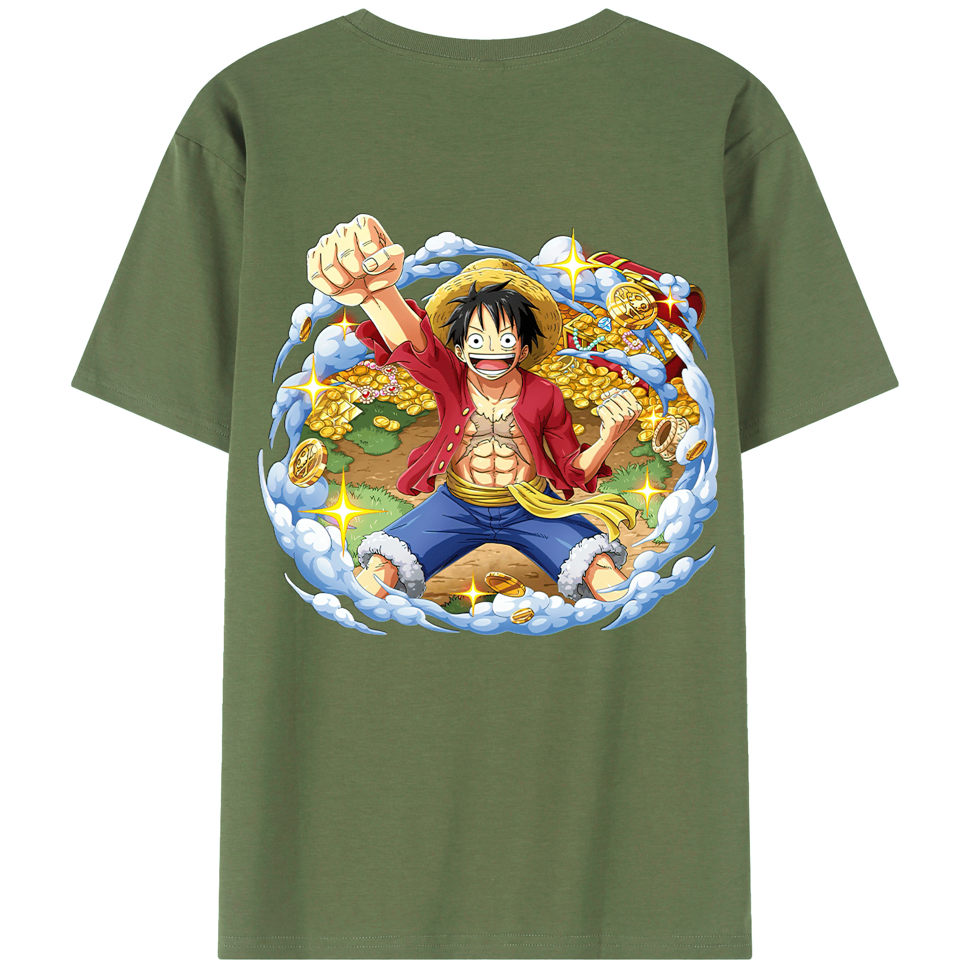 ワンピース モンキー・D・ルフィ ONE PIECE Monkey D. Luffy 綿100％ メンズ半袖Tシャツ（バックプリント） 通気性